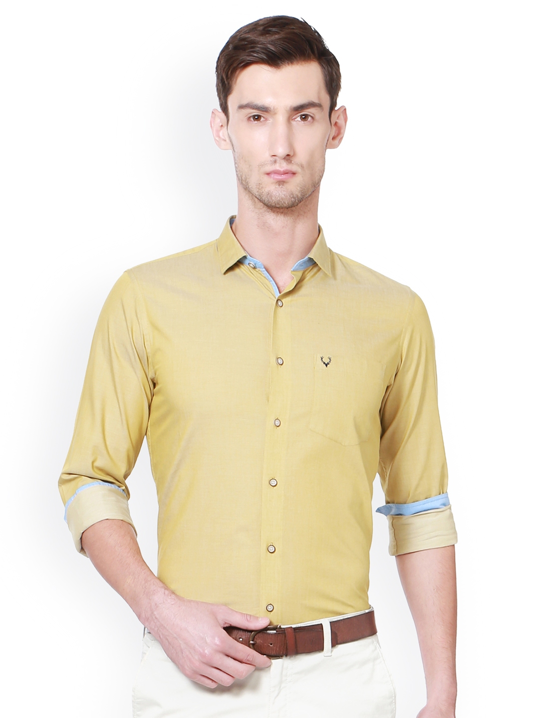 Buy Allen Solly Men Yellow Slim Fit Solid Formal Shirt - Shirts for Men ...