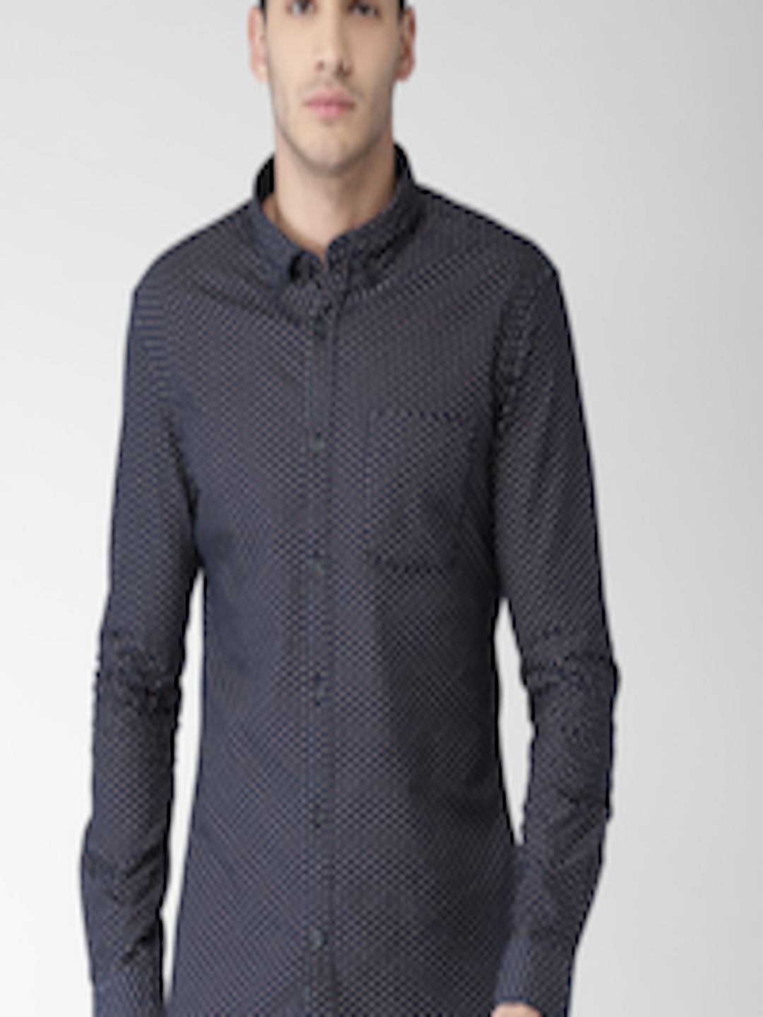 Buy Celio Men Navy Blue Slim Fit Printed Casual Shirt - Shirts for Men ...