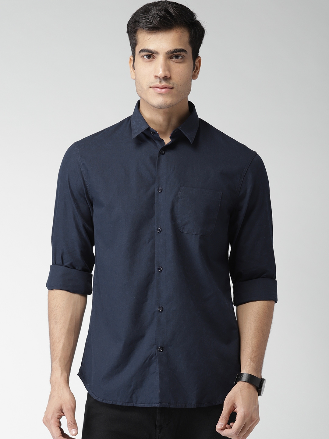 Buy Celio Men Navy Blue Regular Fit Solid Casual Shirt - Shirts for Men ...