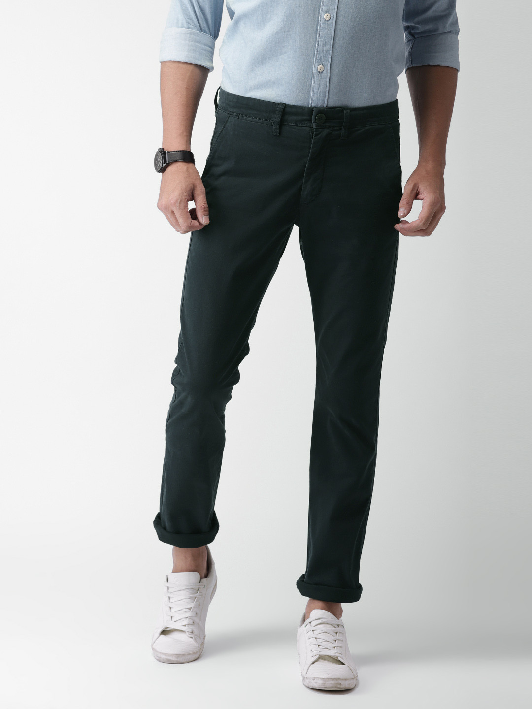 Buy Celio Men Navy Blue Slim Fit Solid Chinos - Trousers for Men ...