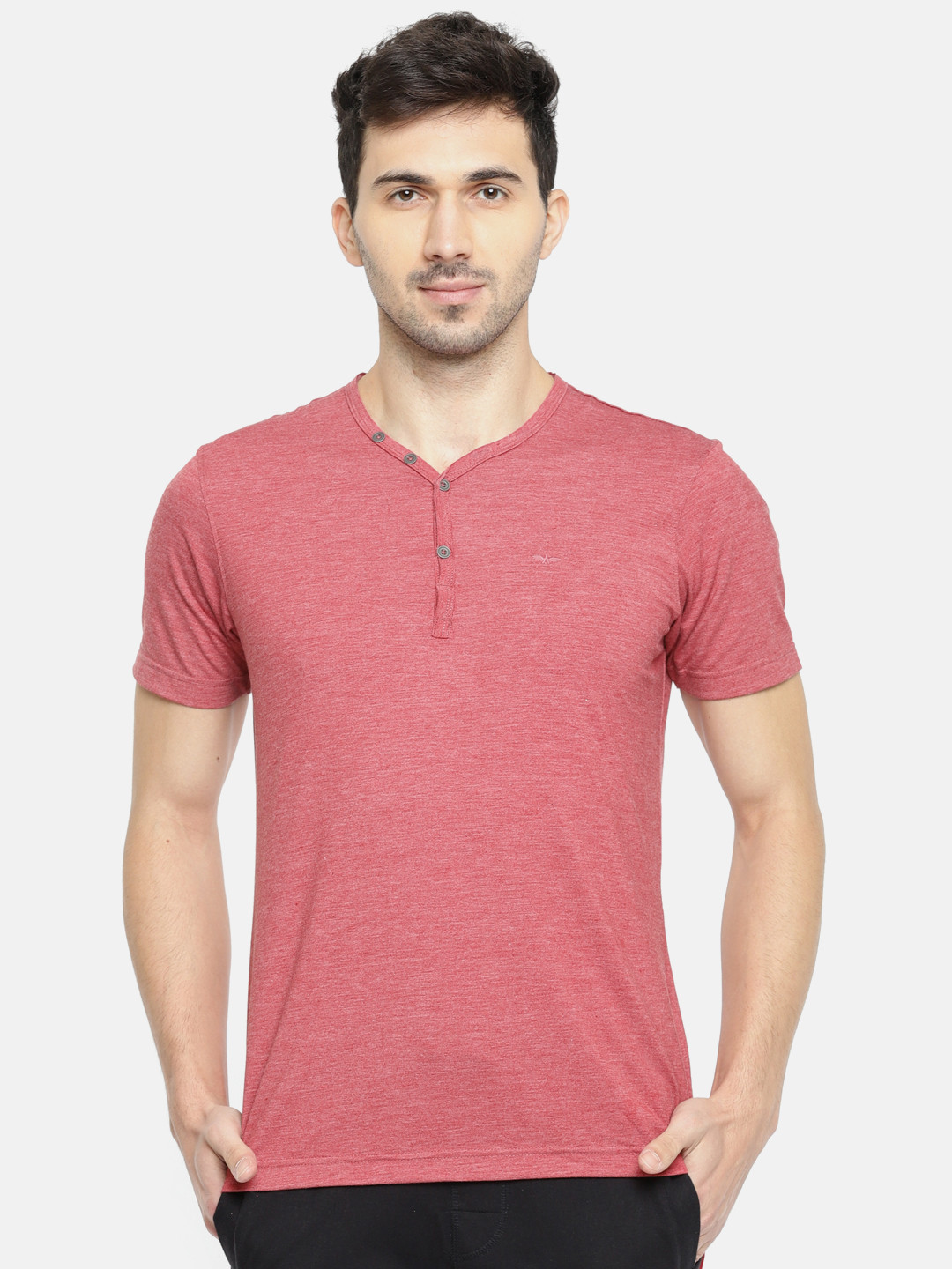 Buy Park Avenue Men Rust Pink Solid V Neck Lounge T Shirt PZUC00177