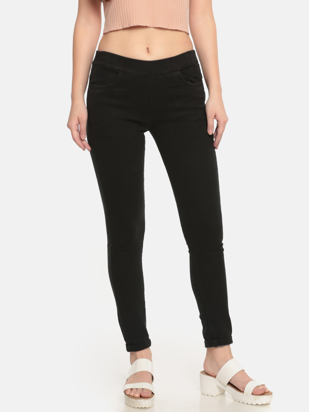 Buy De Moza Women Black Knit Pant Jeggings Jeggings for Women 4375233