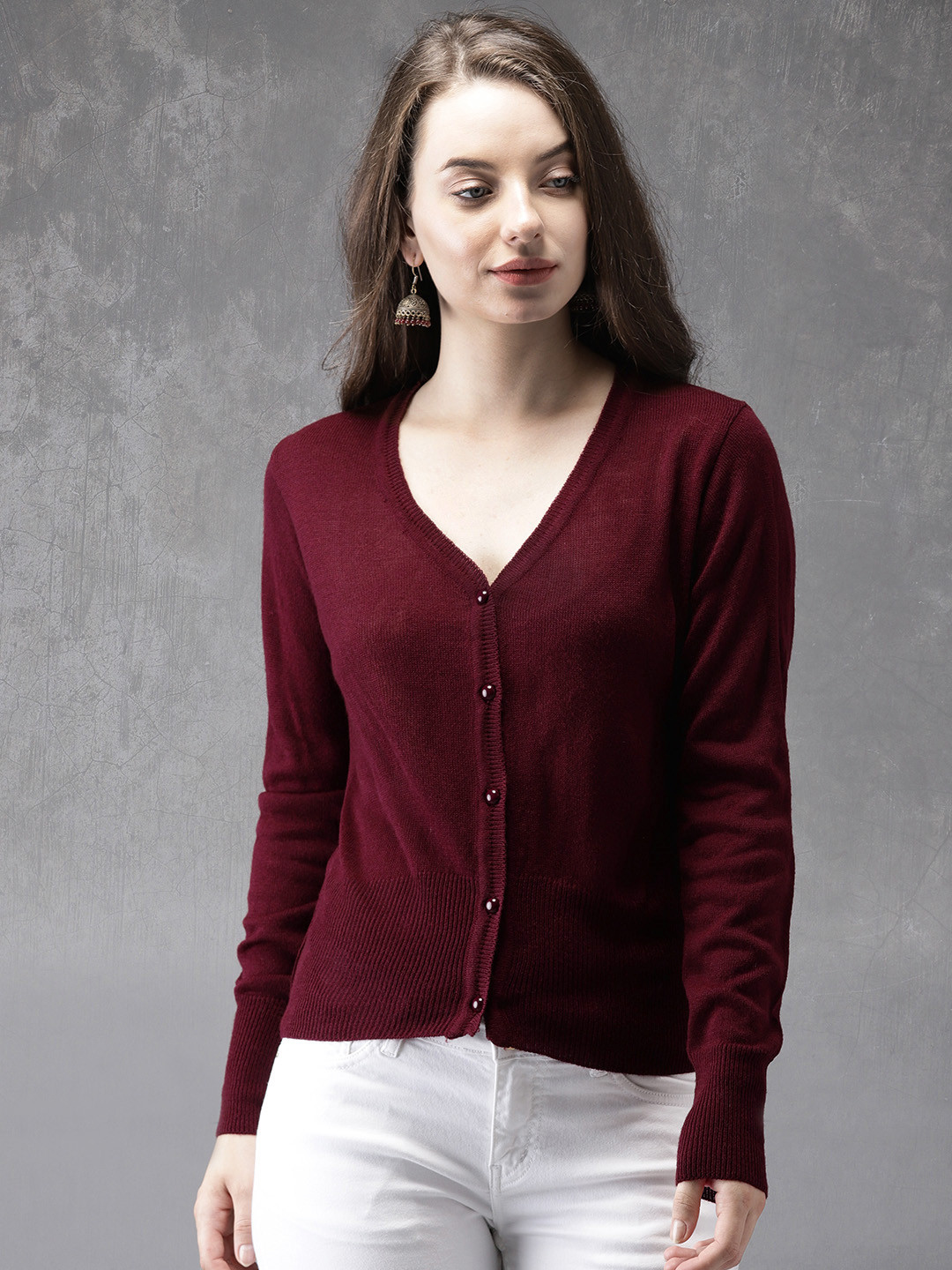 Buy Anouk Women Maroon Solid Cardigan Sweaters for Women 4375272 Myntra