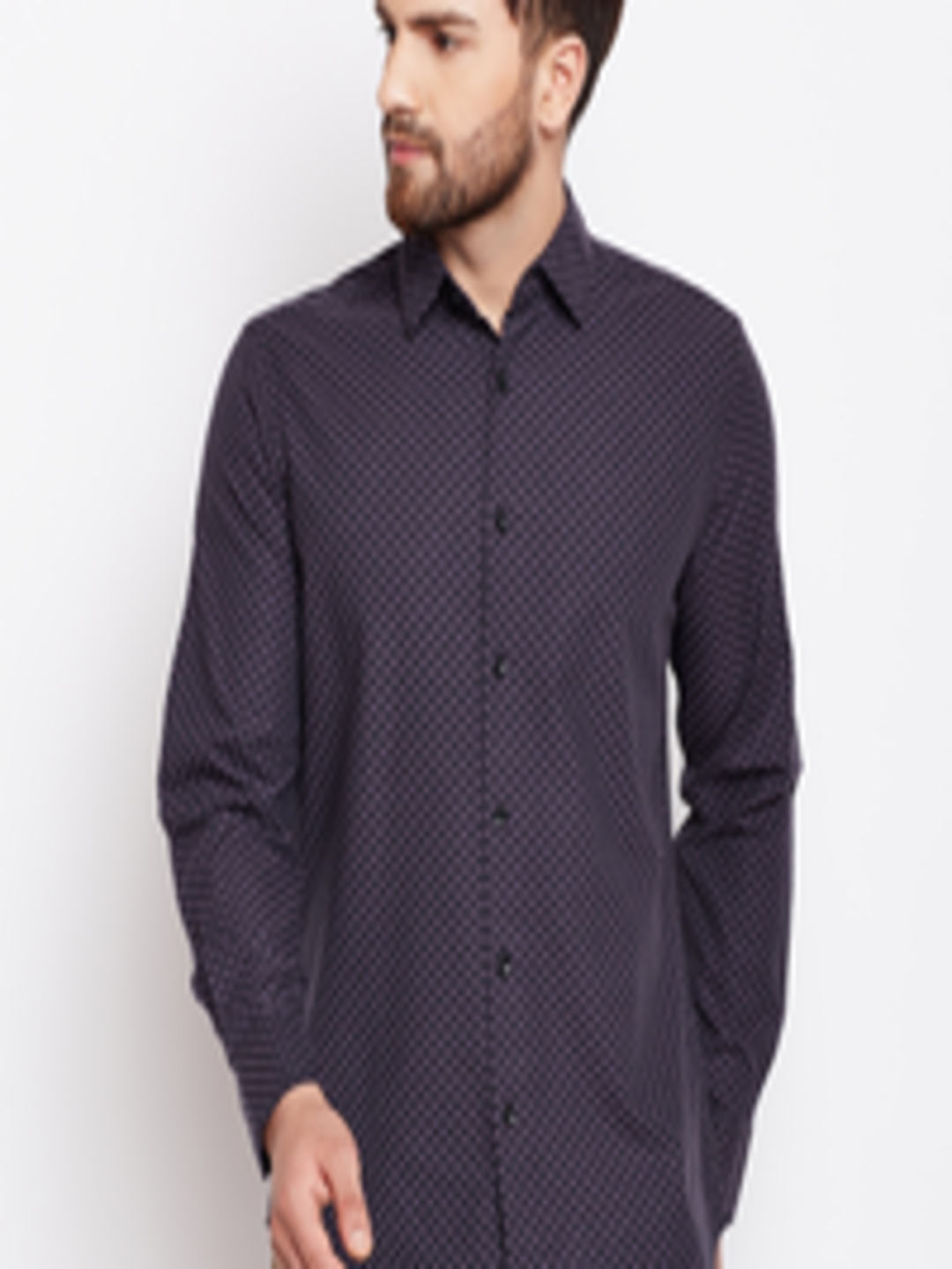 Buy Cottonworld Men Black & Purple Slim Fit Printed Formal Shirt ...