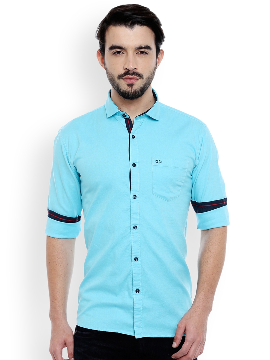 Buy L.A. SEVEN Men Turquoise Blue Semi Slim Fit Solid Casual Shirt ...