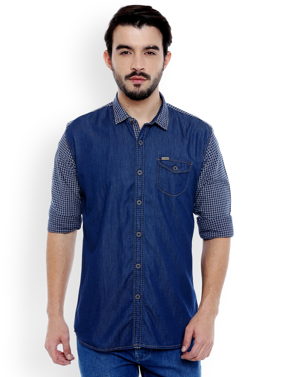 Buy L.A. SEVEN Men Blue Semi Slim Fit Solid Casual Shirt - Shirts for ...