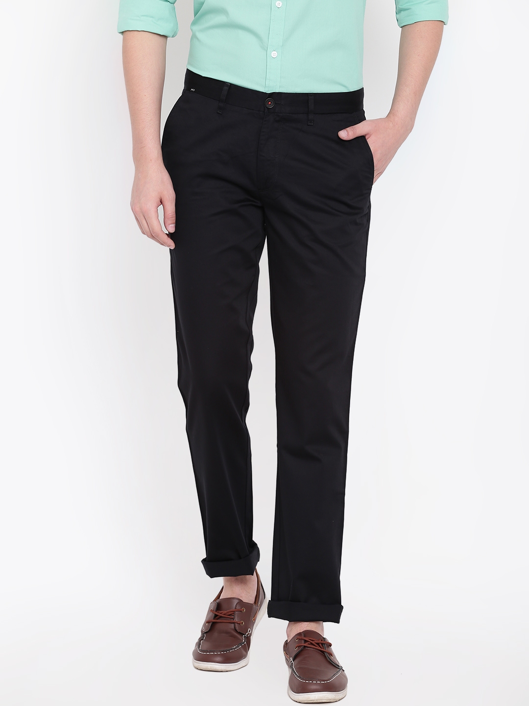 Buy Wills Lifestyle Men Black Slim Fit Solid Regular Trousers ...