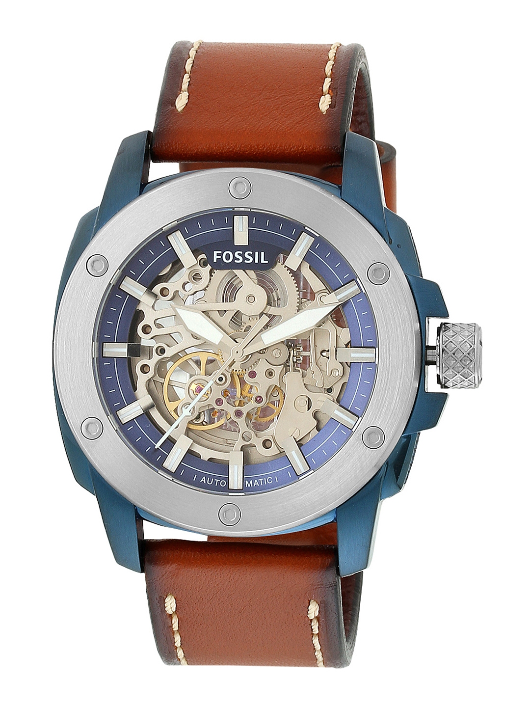 Buy Fossil Men Blue & Silver Toned Analogue Watch - Watches for Men ...