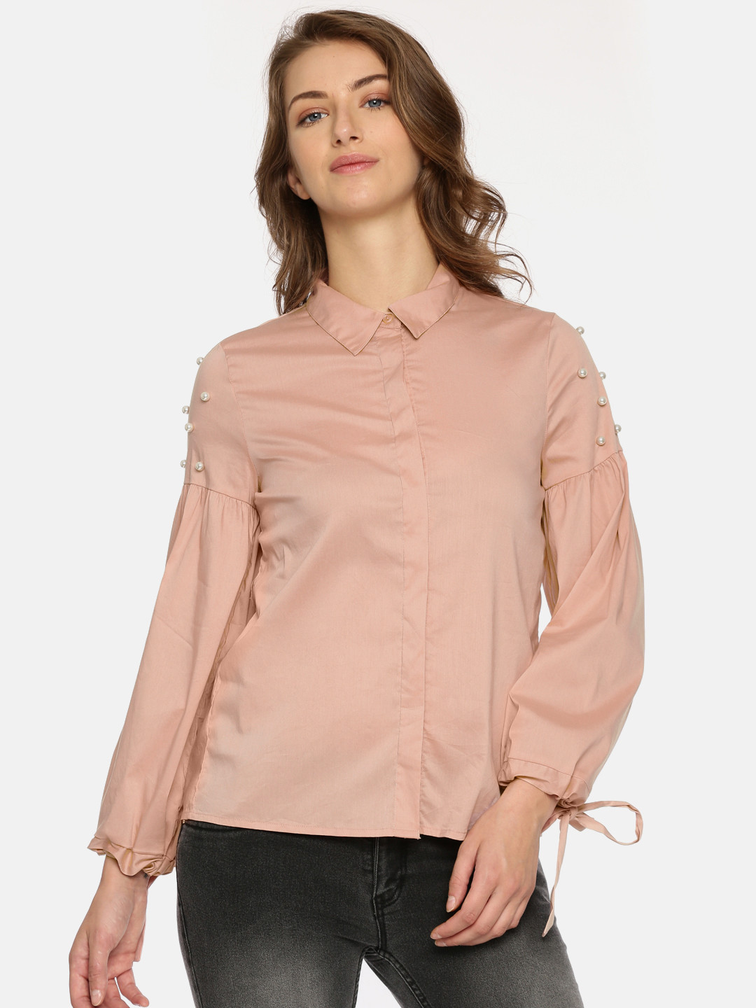Buy Vero Moda Women Peach Coloured Comfort Regular Fit Solid Casual Shirt - Shirts for Women 