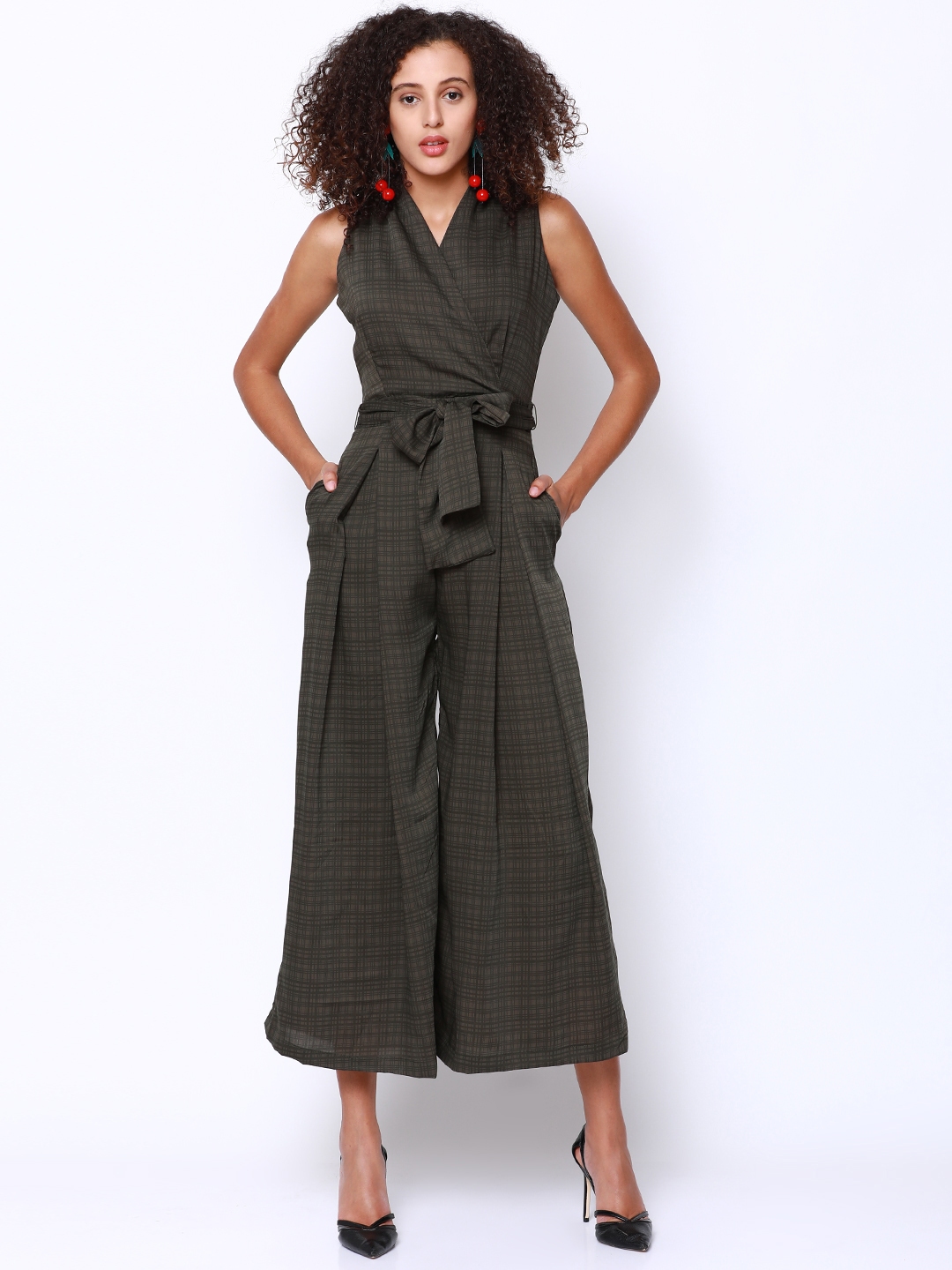 Buy CHIC BY TOKYO TALKIES Olive Green Grey Printed Basic Jumpsuit ...