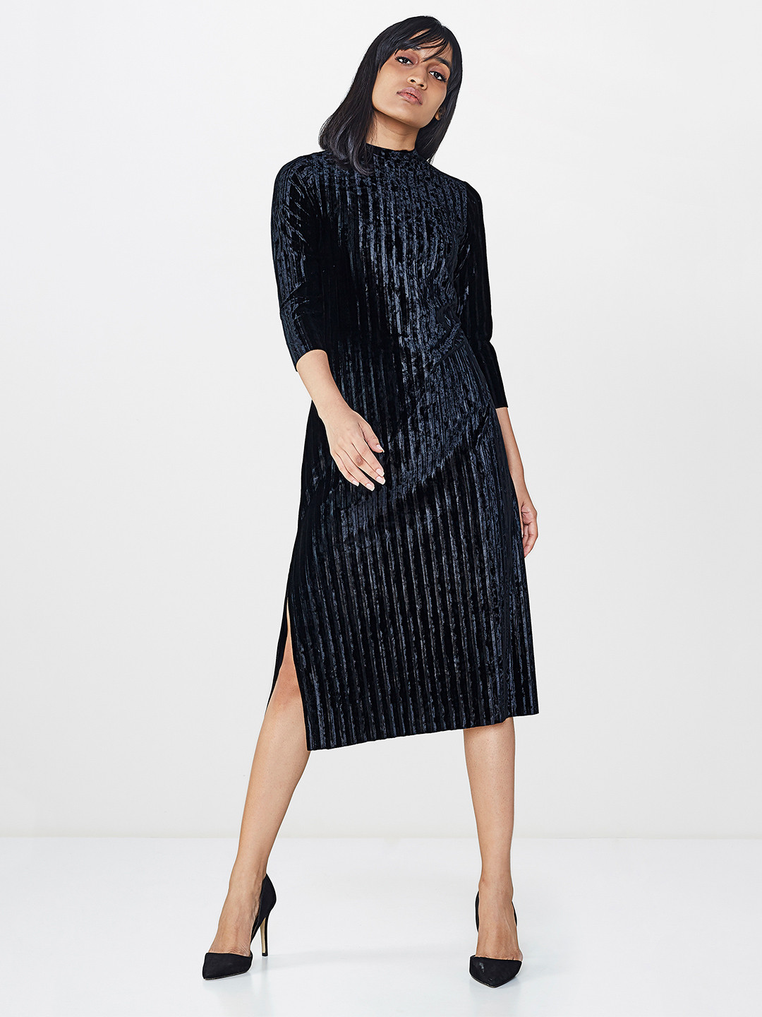 Buy AND Women Black Solid A Line Accordion Pleat Dress Dresses for