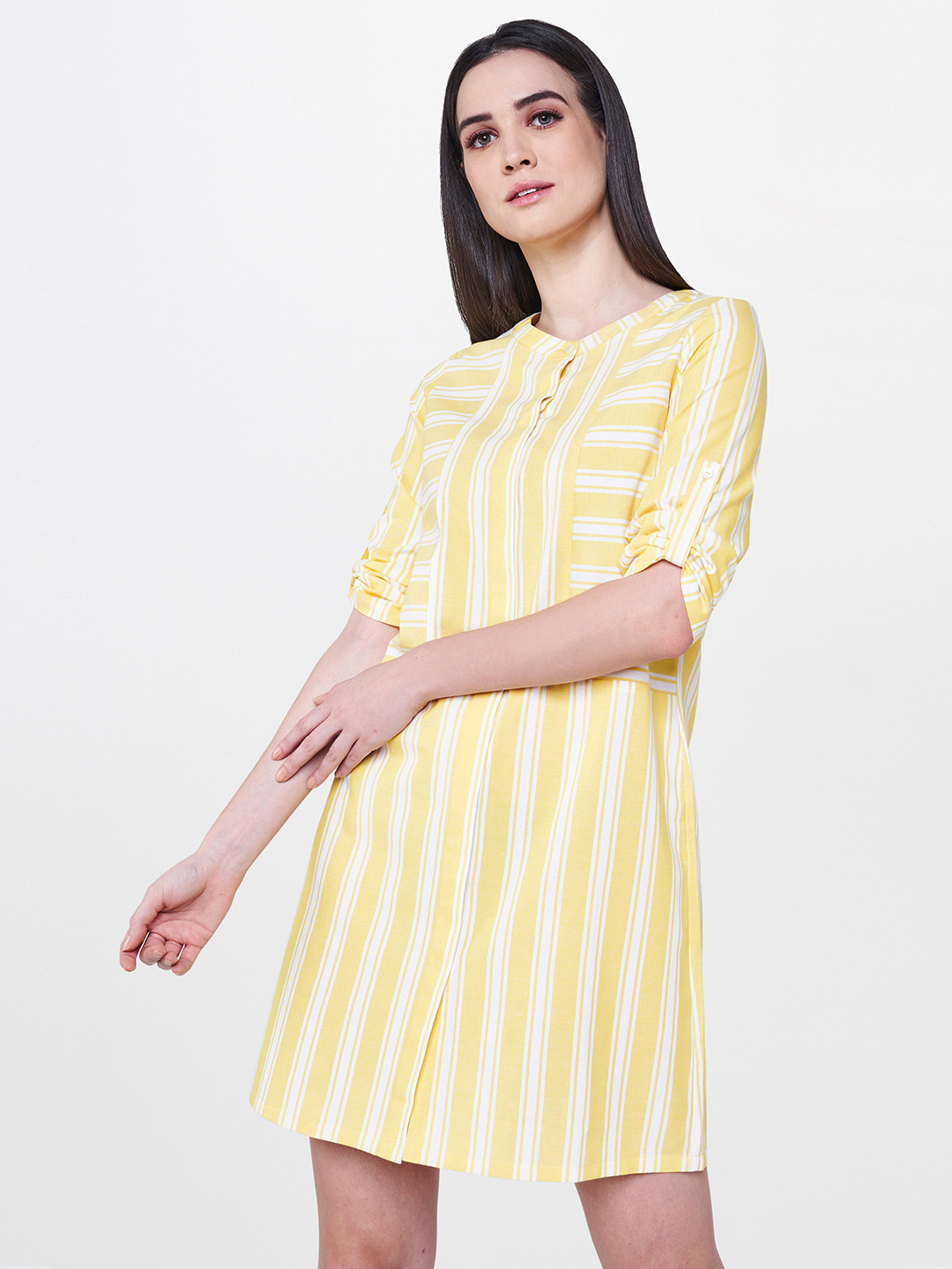 Buy AND Yellow & White Striped Dress Dresses for Women 4378314 Myntra