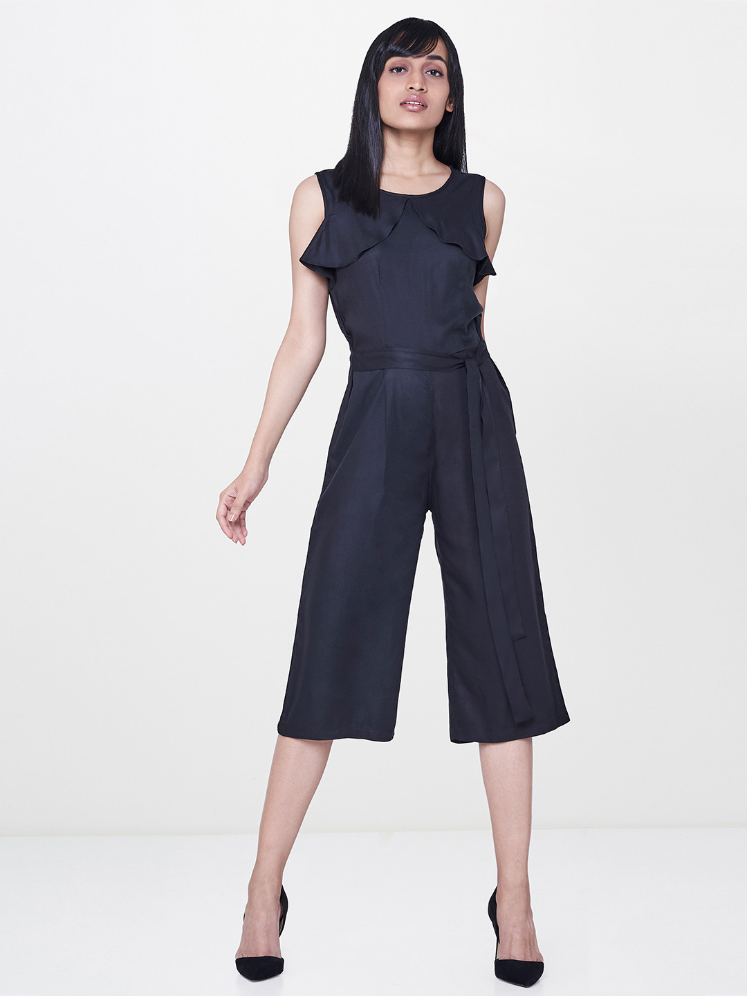 Buy AND Black Solid Capri Jumpsuit Jumpsuit for Women 4378344 Myntra