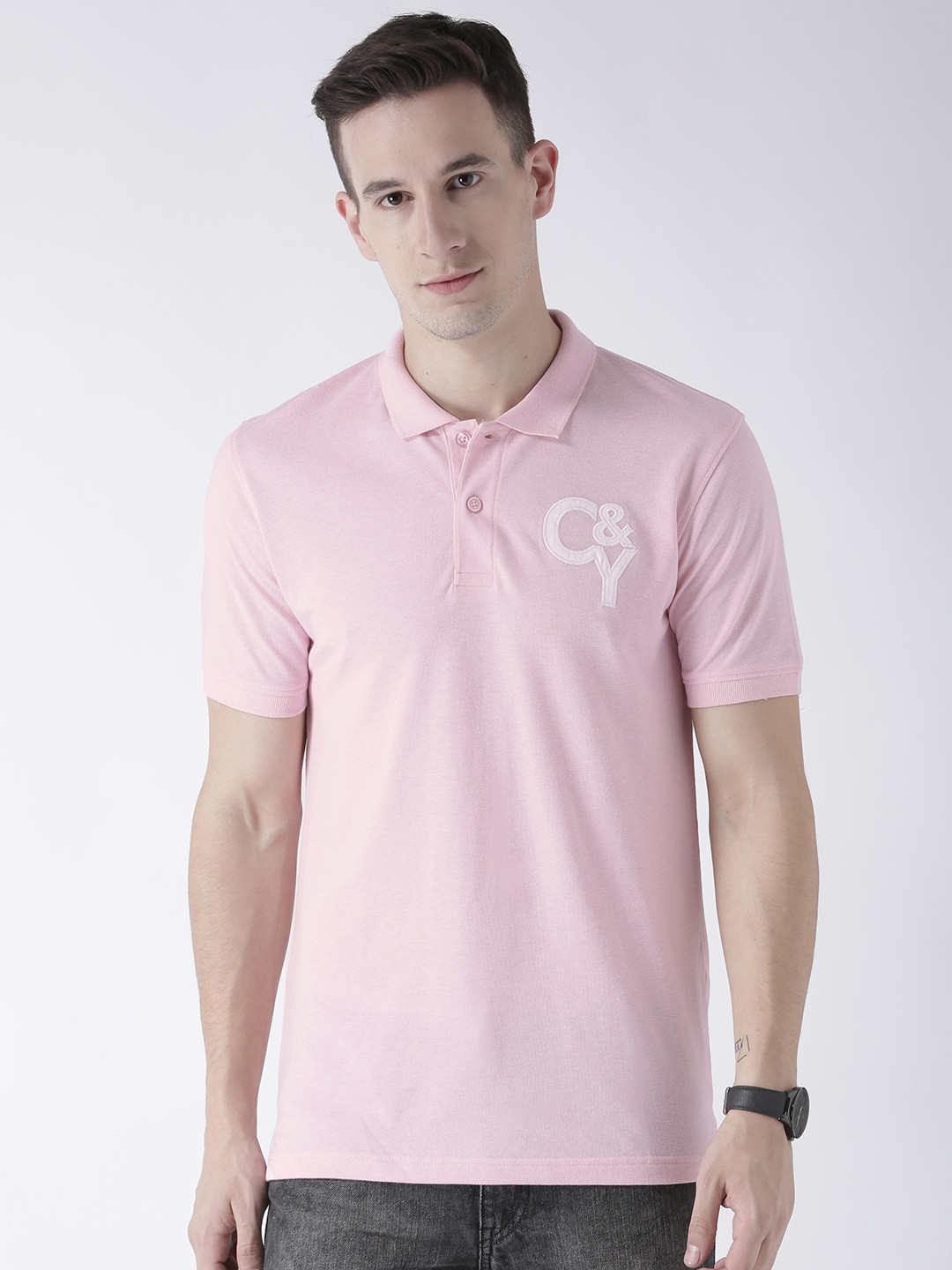 Buy Club York Men Pink Solid Polo Collar T Shirt Tshirts for Men