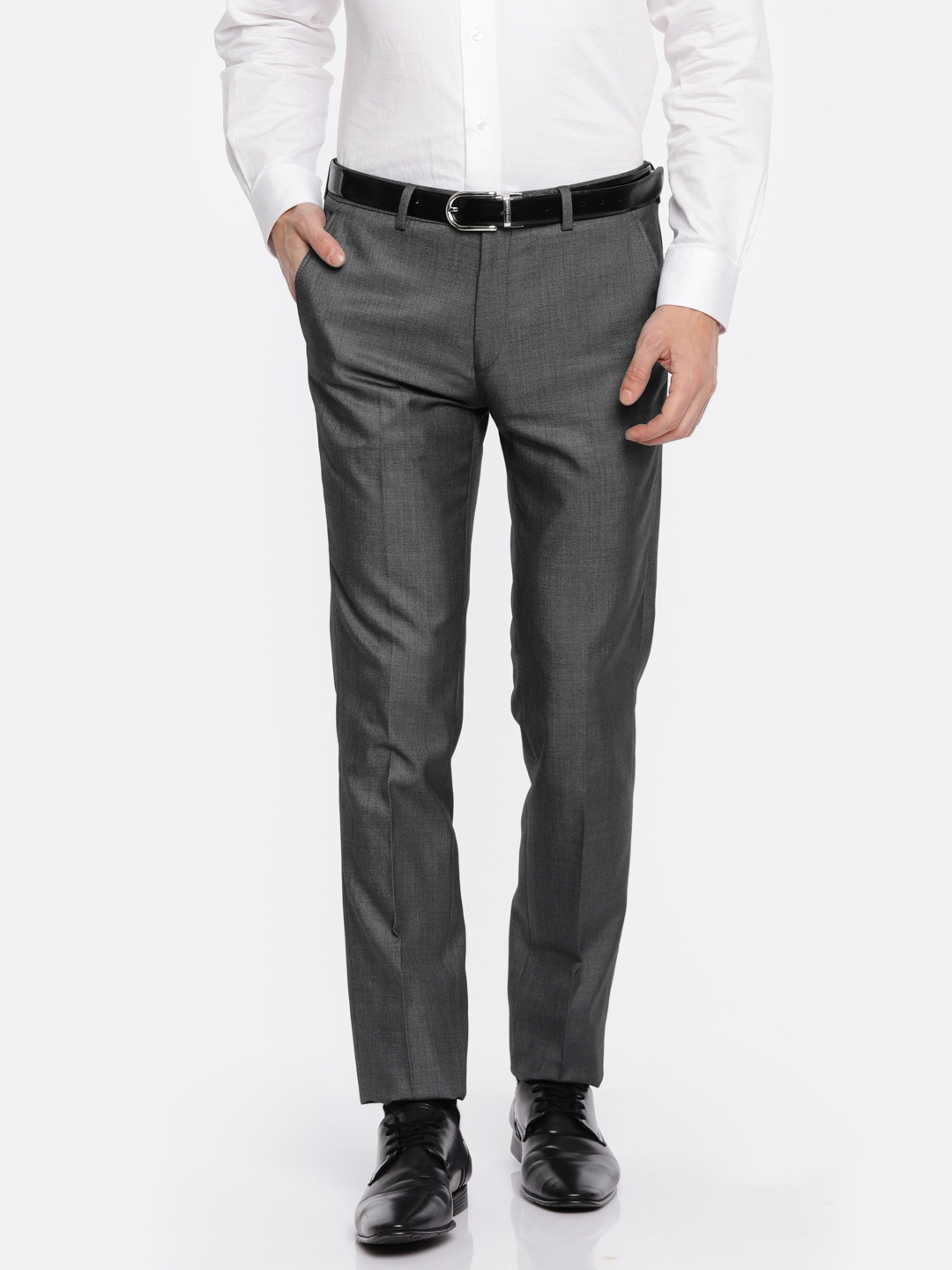 Buy Theme Men Grey Slim Fit Solid Formal Trousers - Trousers for Men ...