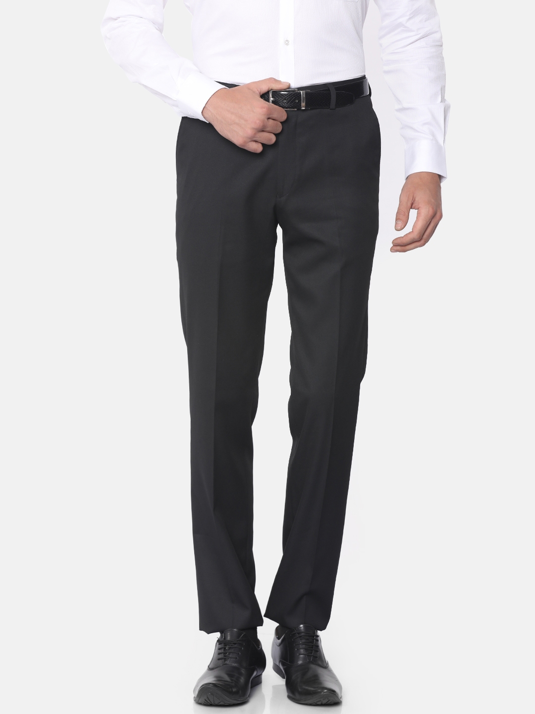 Buy Theme Men Black Slim Fit Solid Formal Trousers - Trousers for Men ...