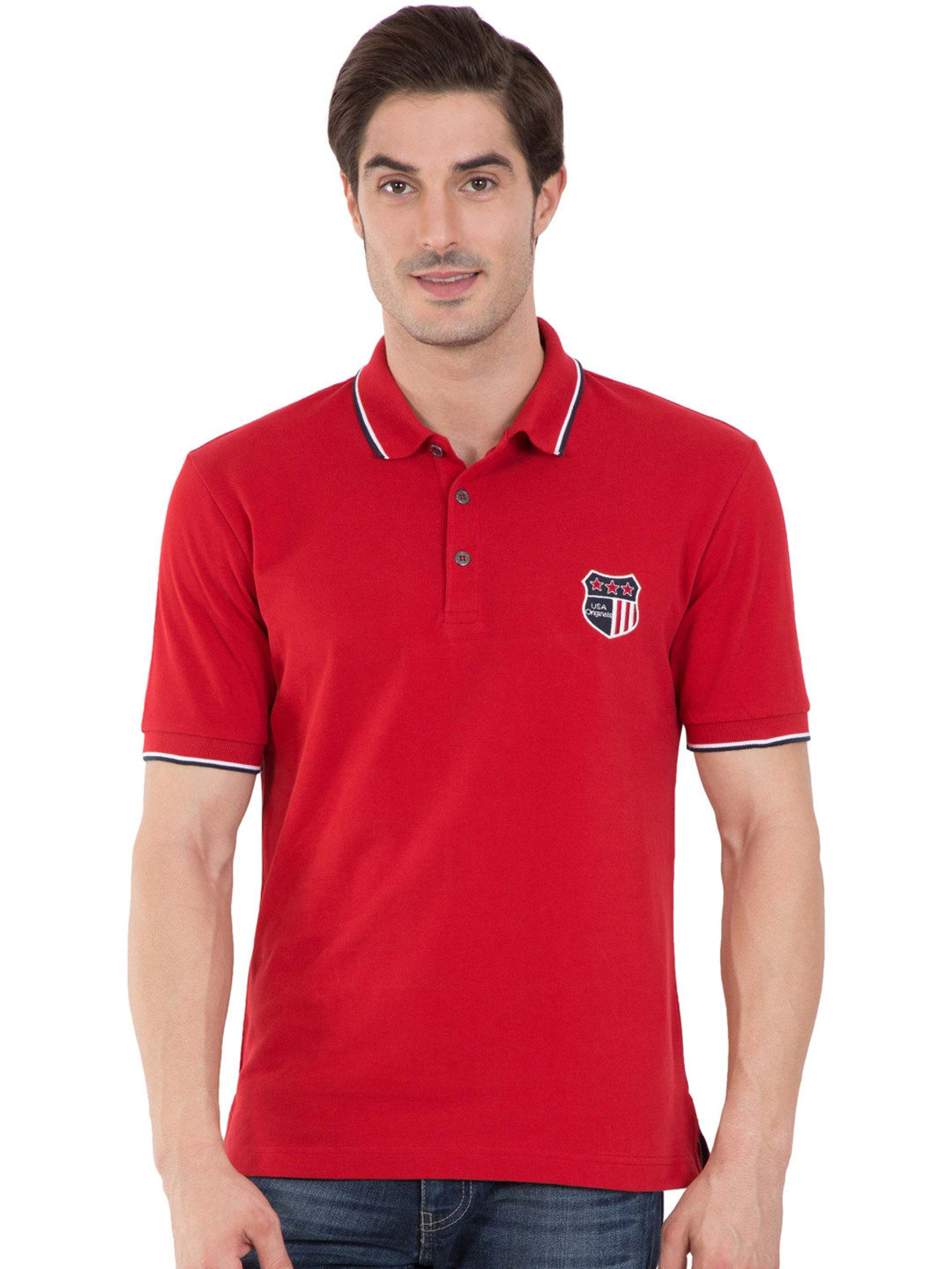Buy Jockey Men Red Solid Polo Collar Pure Cotton T Shirt Tshirts for
