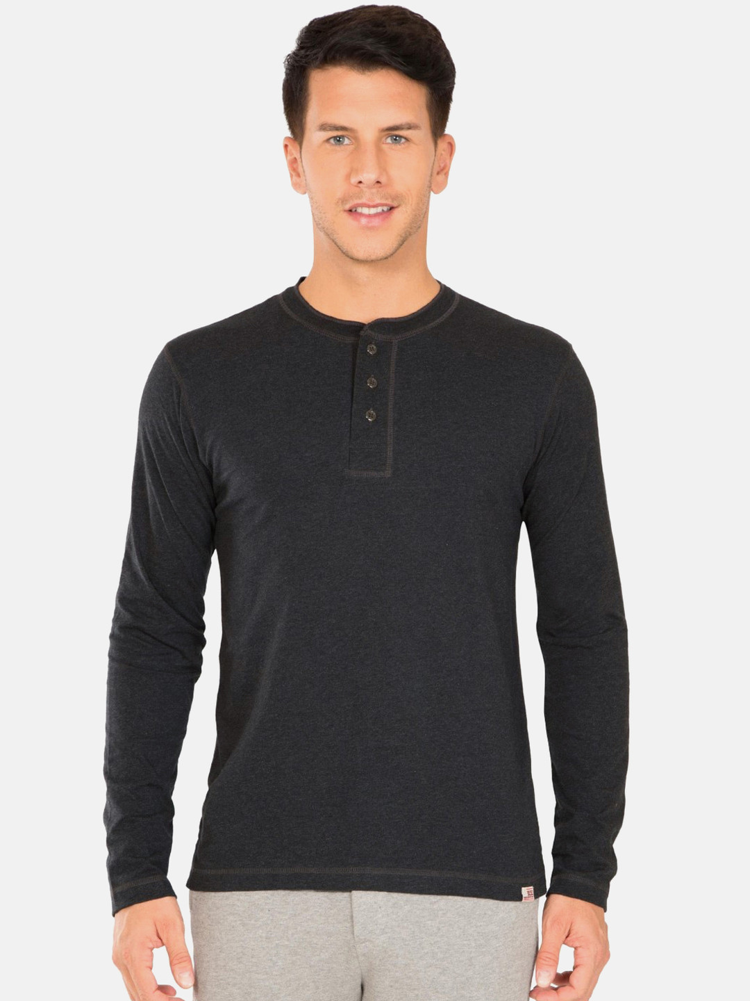 Buy Jockey Men Charcoal Grey Solid Henley Neck T Shirt Tshirts for