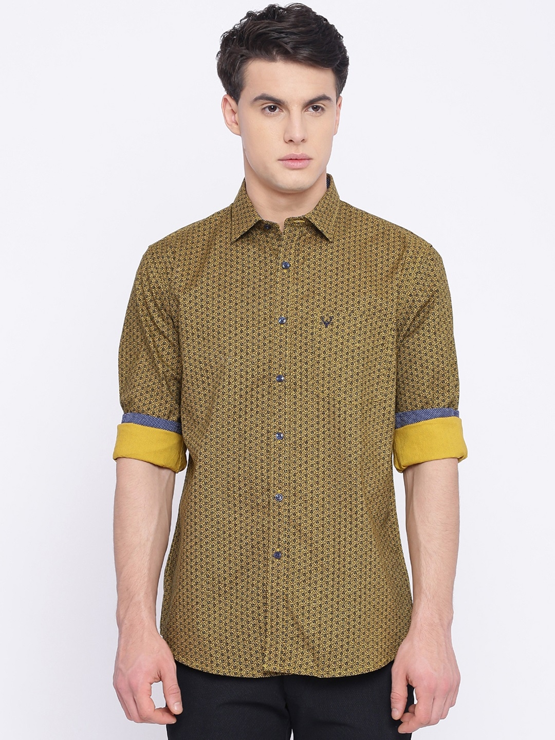 Buy Allen Solly Men Yellow Slim Fit Printed Casual Shirt - Shirts for ...