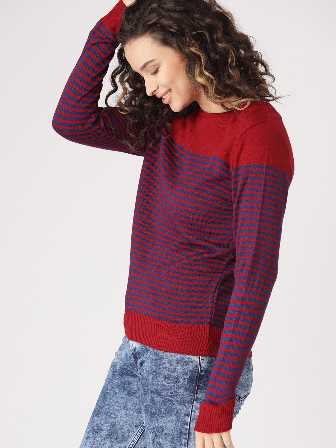 Buy DressBerry Women Red & Blue Striped Sweater - Sweaters for Women ...