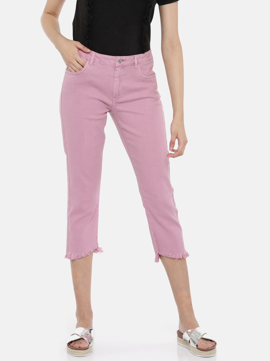 Buy ONLY Women Pink Straight Fit Mid Rise Clean Look Stretchable