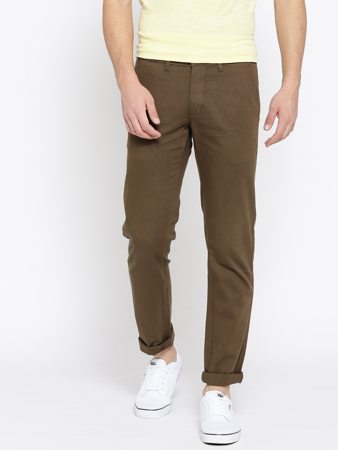 Buy Numero Uno Men Olive Brown Regular Fit Solid Trousers - Trousers ...