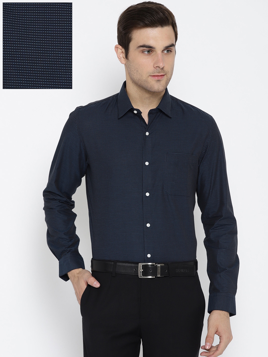 Buy Peter England Men Navy Blue Slim Fit Striped Formal Shirt - Shirts ...