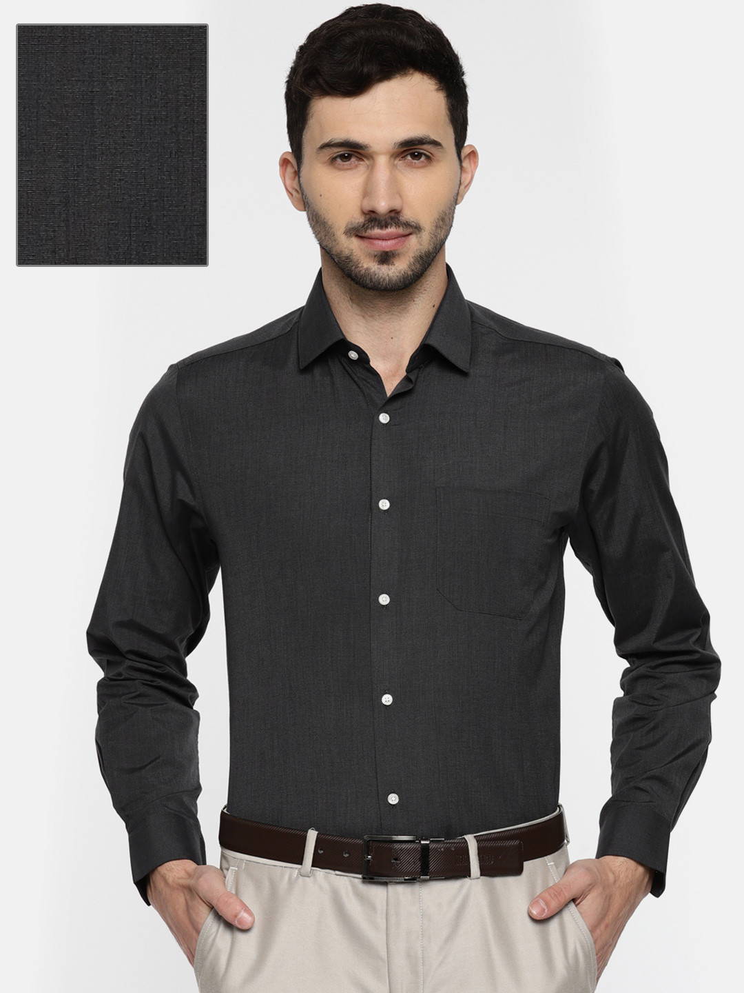 Buy Peter England Men Charcoal Grey Nuvo Regular Fit Solid Formal Shirt