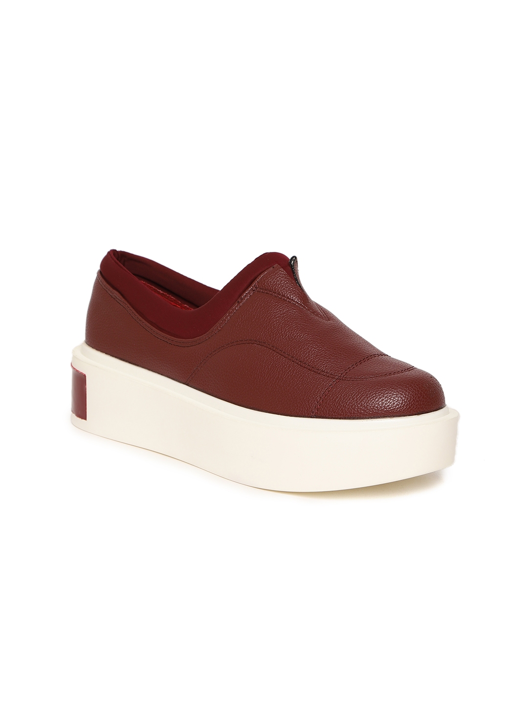 white and maroon sneakers