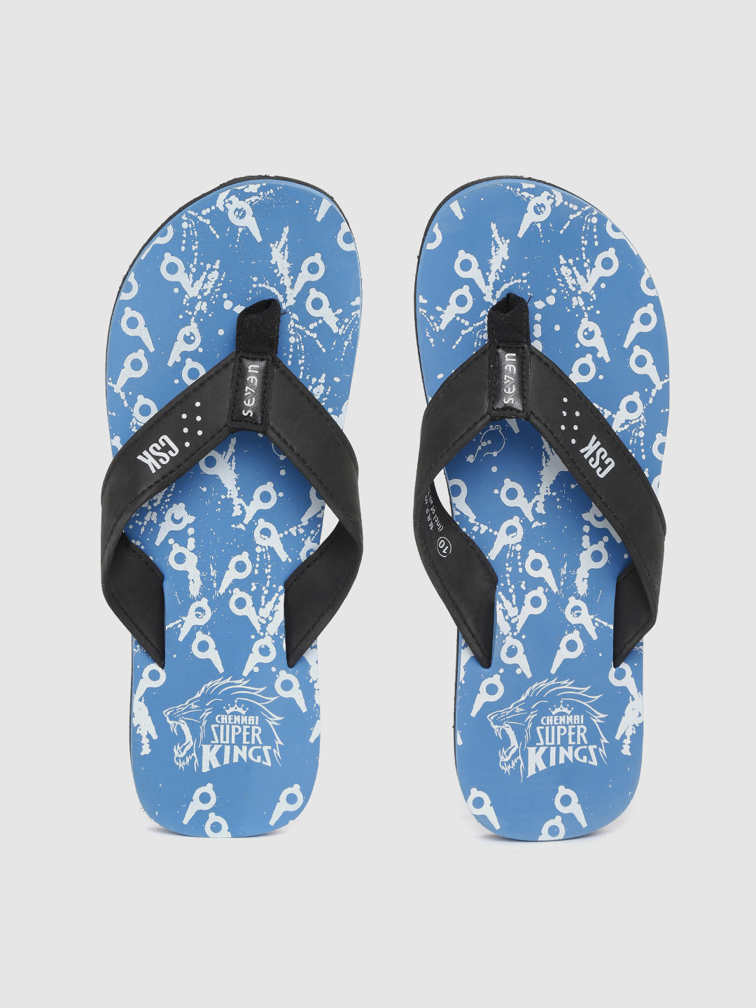 Buy SEVEN By MS Dhoni Men Black & Blue Printed Thong Flip Flops - Flip Flops for Men 4438463 