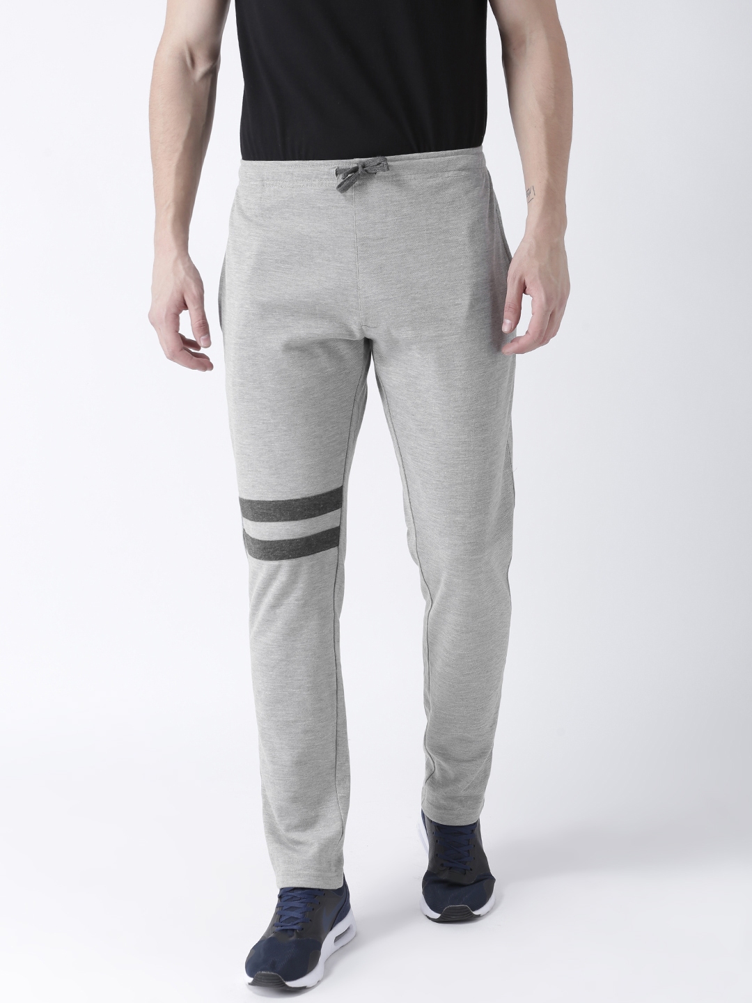 grey and white track pants