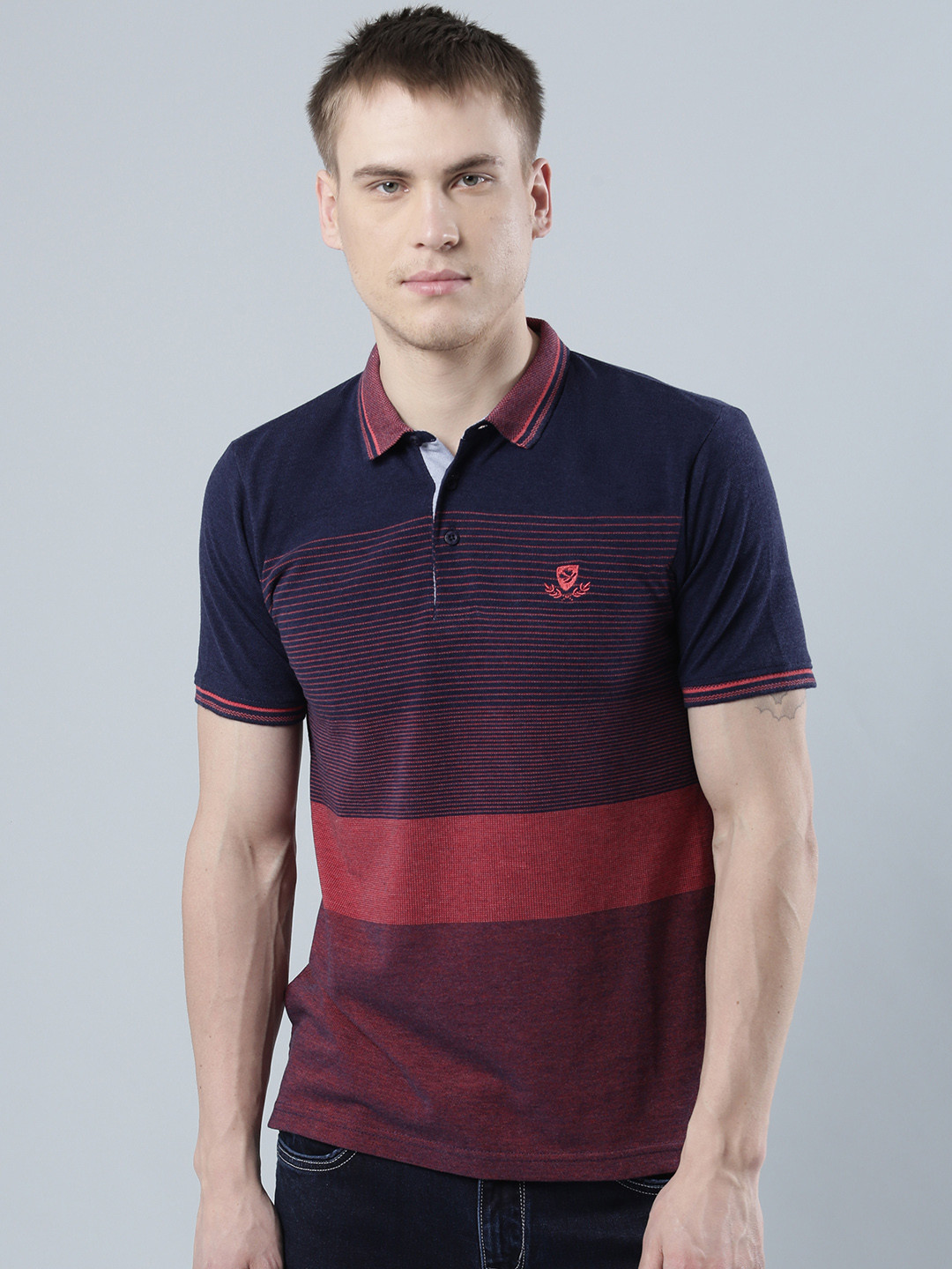 Buy COBB Men Navy Blue Striped Polo Collar T Shirt - Tshirts for Men 4440937 | Myntra