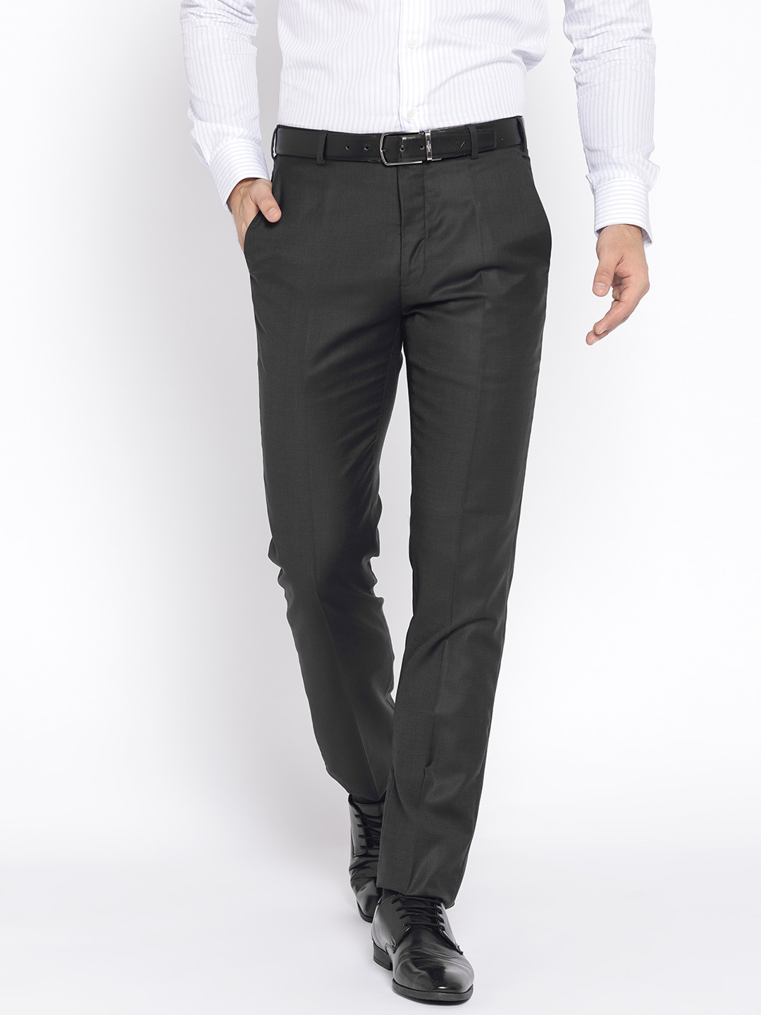 Buy Raymond Men Black Regular Fit Solid Formal Trousers Trousers for