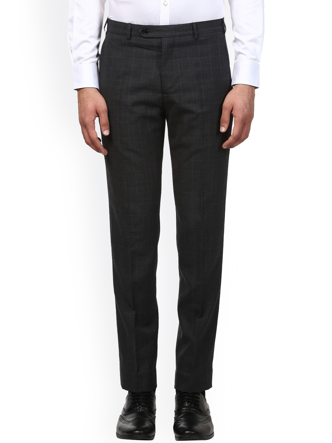 Buy Raymond Men Grey Slim Fit Solid Formal Trousers - Trousers for Men ...