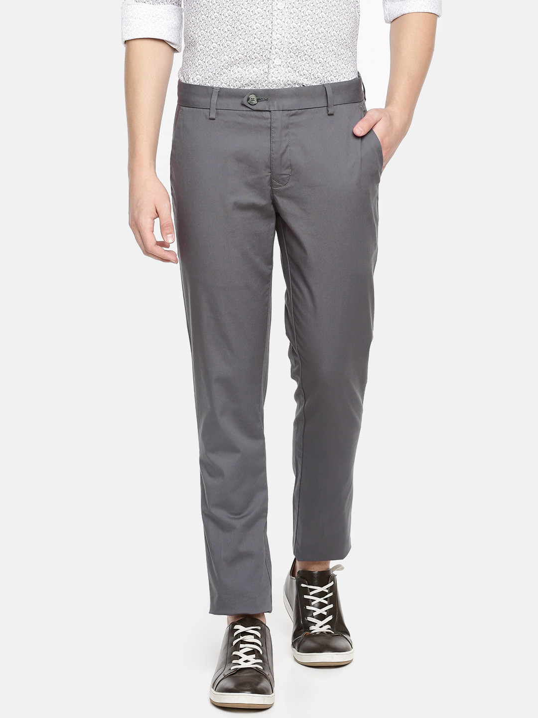 Buy Parx Men Grey Slim Fit Solid Regular Trousers - Trousers for Men ...