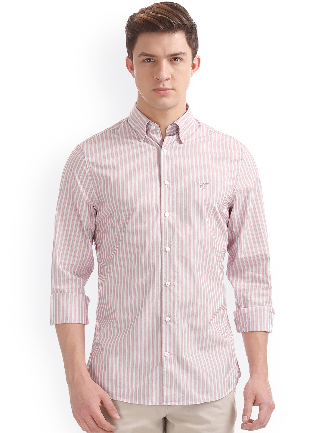 Buy GANT Men Red & Grey Slim Fit Striped Casual Shirt - Shirts for Men ...