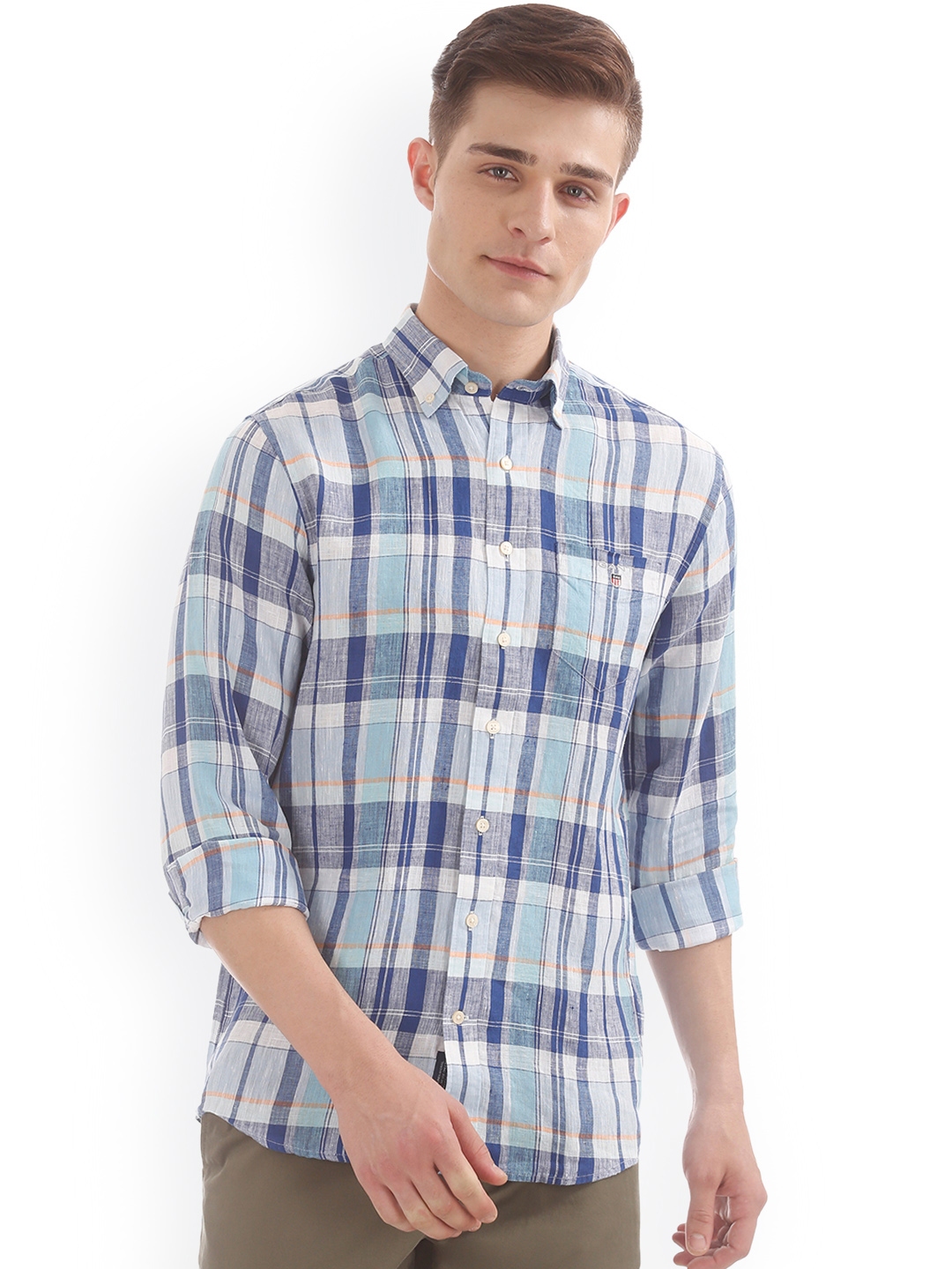 Buy GANT Men Blue Regular Fit Checked Linen Casual Shirt - Shirts for ...
