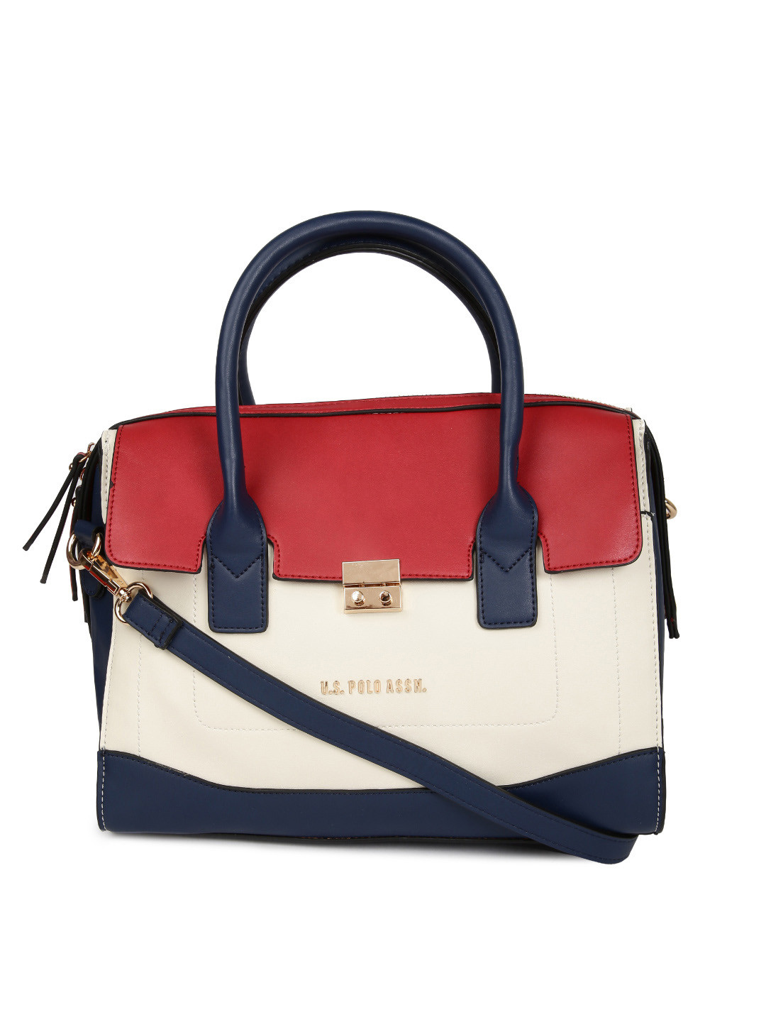 Buy U.S. Polo Assn. Women Red & Off White Colourblocked Handbag