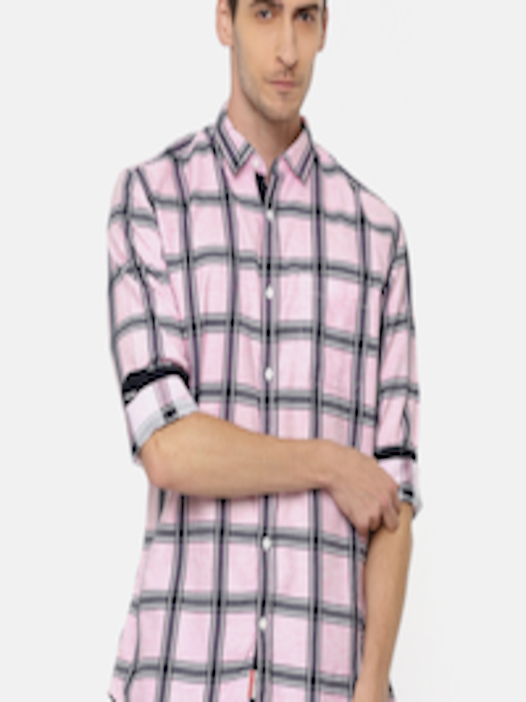 Buy Nature Casuals Men Pink & Black Slim Fit Checked Casual Shirt ...