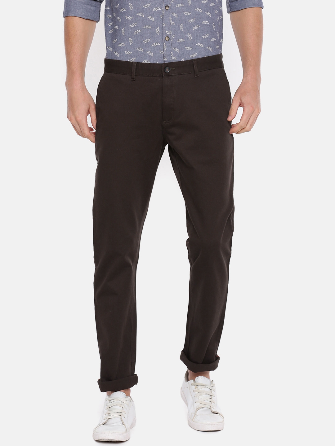 Buy Blackberrys Men Coffee Brown Regular Fit Solid Chinos - Trousers ...