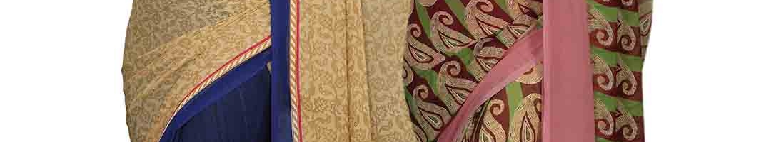 Buy Ishin Selection Of 2 Beige & Mauve Poly Georgette Printed Sarees ...