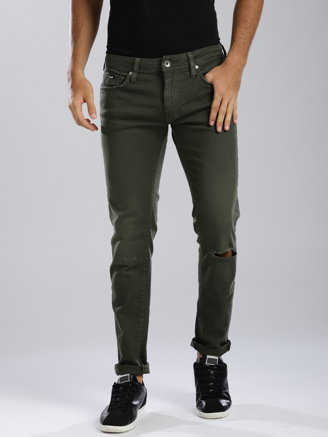 Buy GAS Men Olive Green Skinny Fit Mid Rise Clean Look Stretchable
