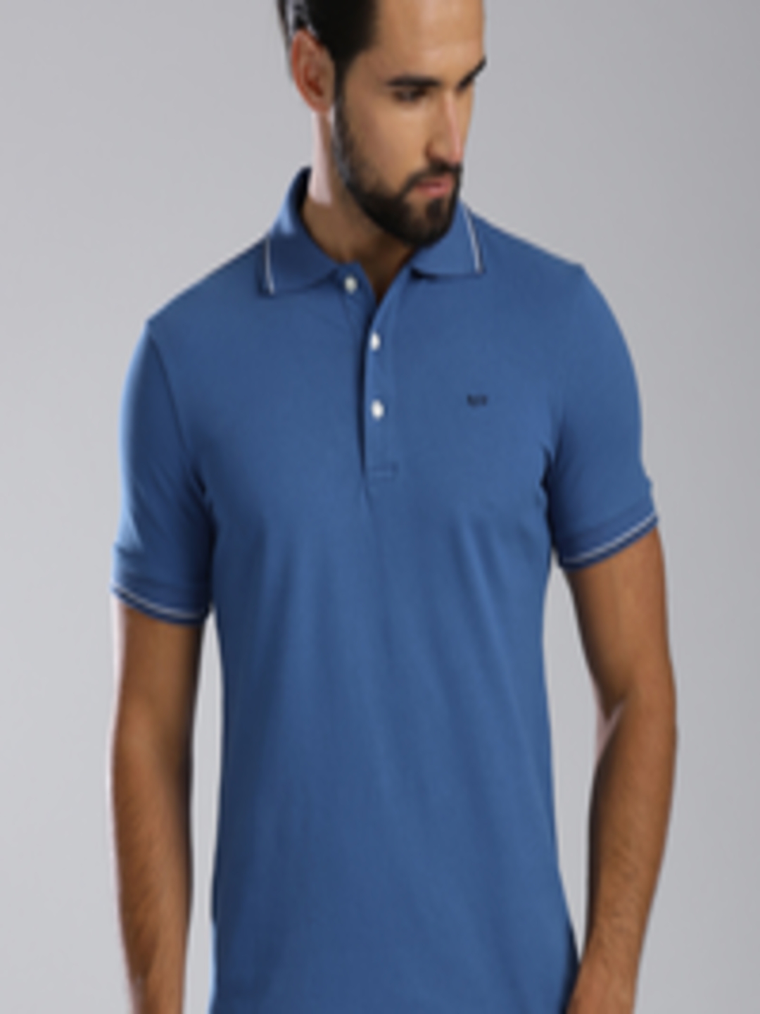Buy GAS Men Blue Solid Polo Collar T Shirt - Tshirts for Men 4449434 ...