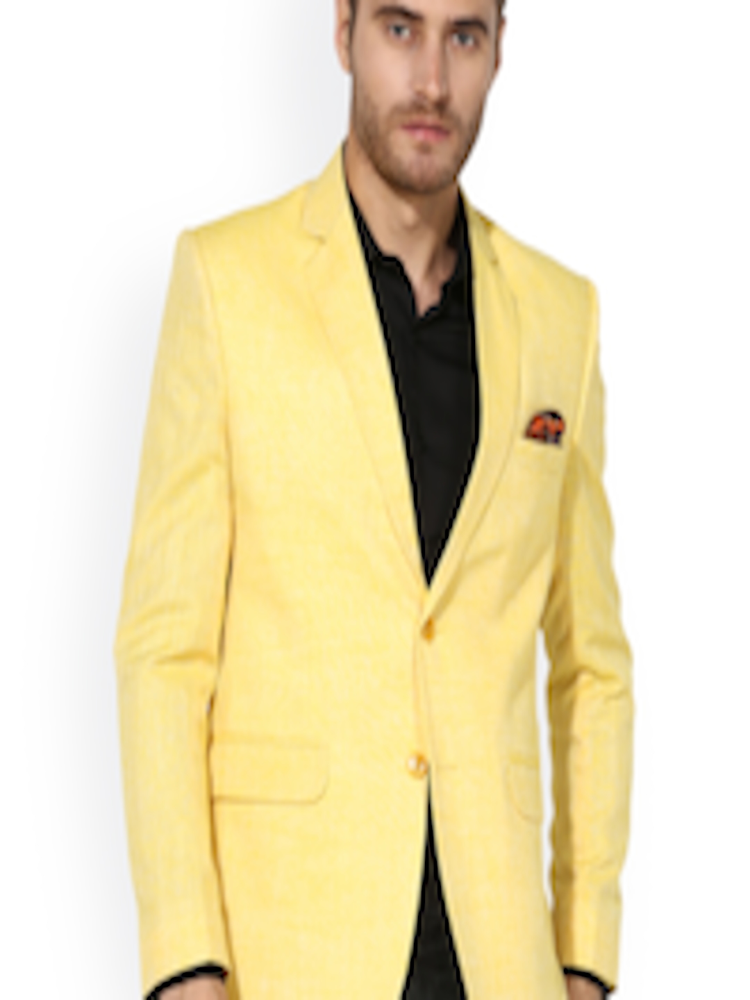 Buy Hangup Men Yellow Solid Single Breasted Linen Casual Blazer ...
