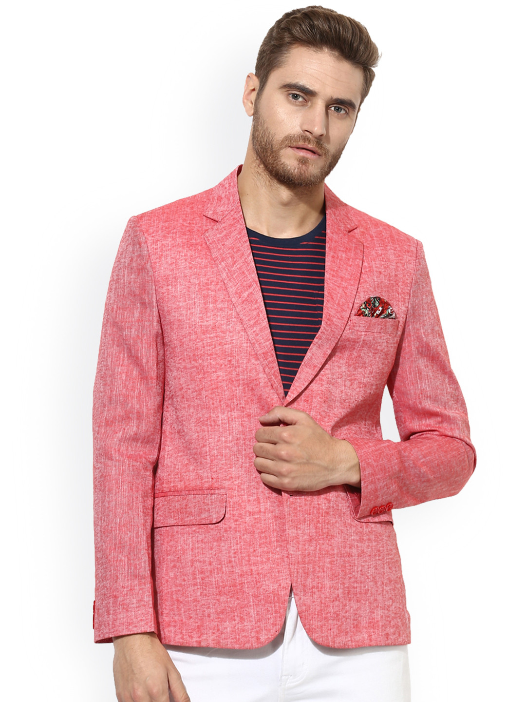 Buy Hangup Coral Solid Single Breasted Linen Casual Blazer Blazers