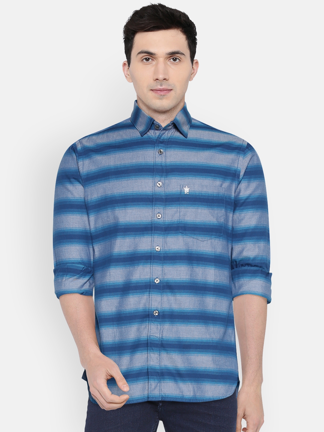 Buy French Connection Men Blue Slim Fit Striped Casual Shirt - Shirts ...