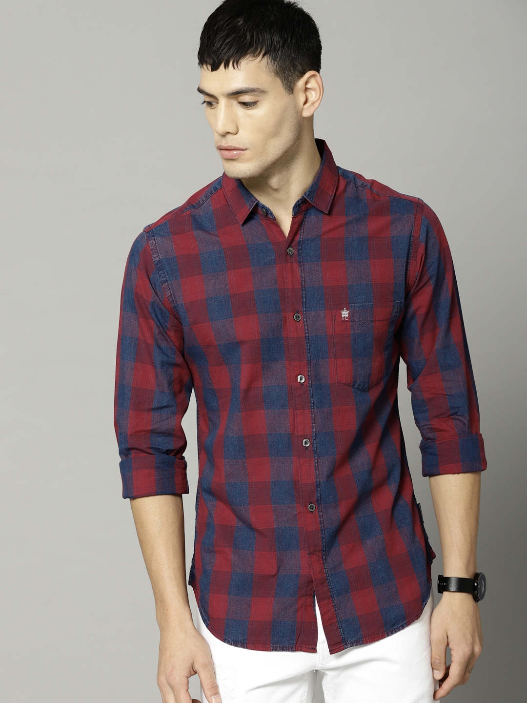 Buy French Connection Men Red & Blue Slim Fit Checked Casual Shirt ...