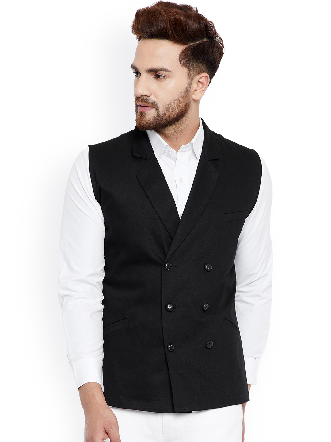 Buy Hypernation Men Black Double Breasted Waistcoat Waistcoat for Men