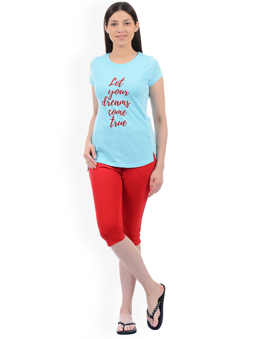 Buy Sweet Dreams Women Blue & Red Printed Night Suit 218418 Night