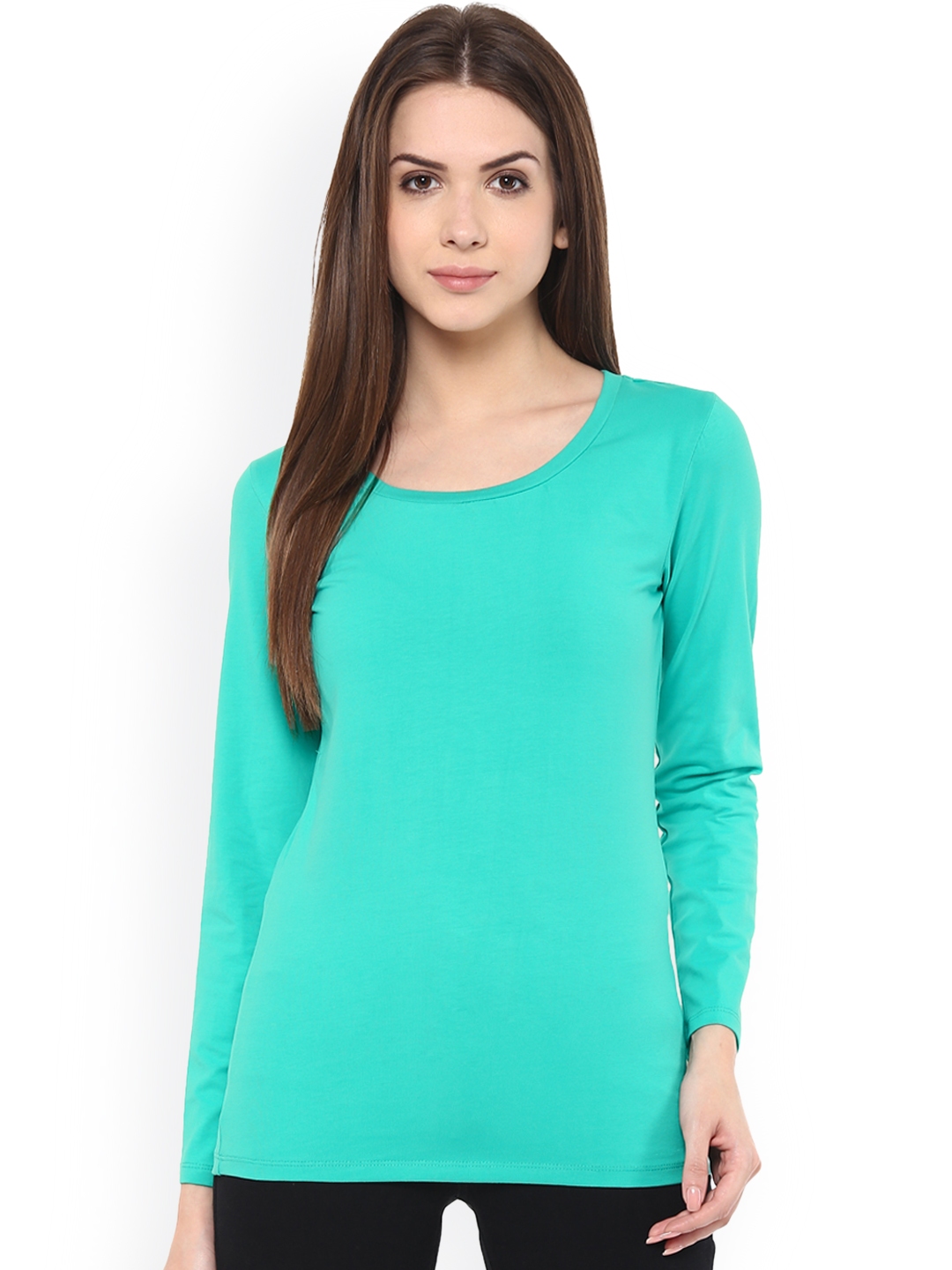 Buy TshirtCompany Women Sea Green Solid Round Neck T Shirt - Tshirts ...
